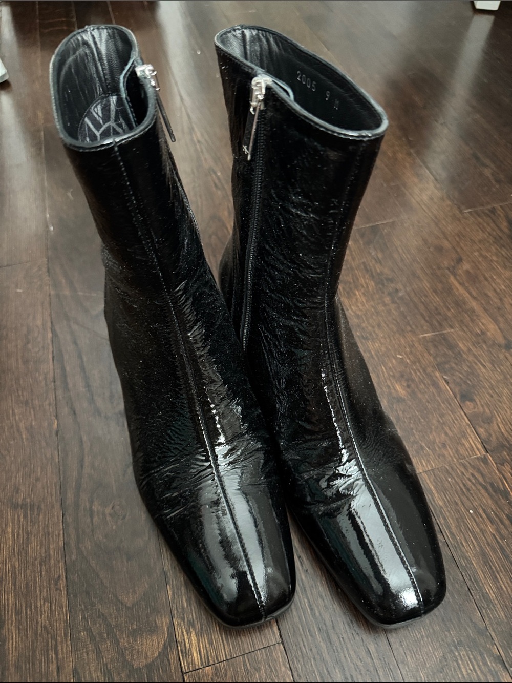 Black Patent Square-Toe Sock Boots Sz 9